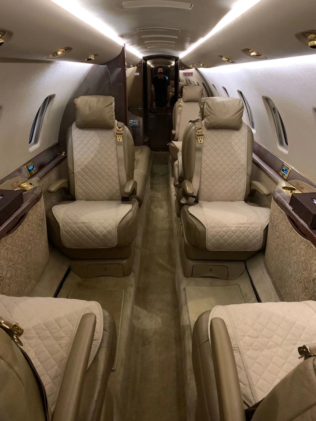 Quilted leather cabin interior, aisle view